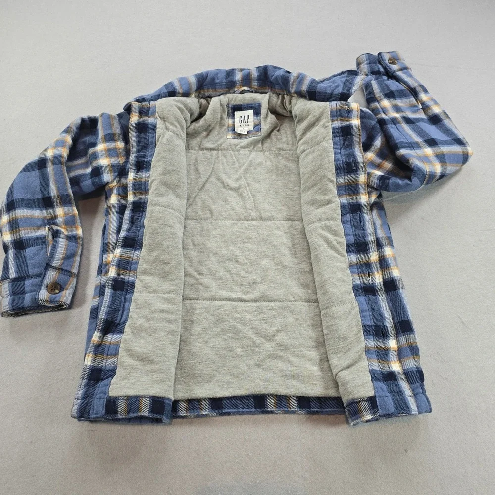 Gap Kids Blue Plaid Quilted Flannel Shirt Jacket Boys Size S 6-7 Jersey Lined